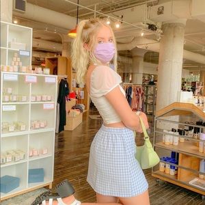 American Threads white mesh off the shoulder top